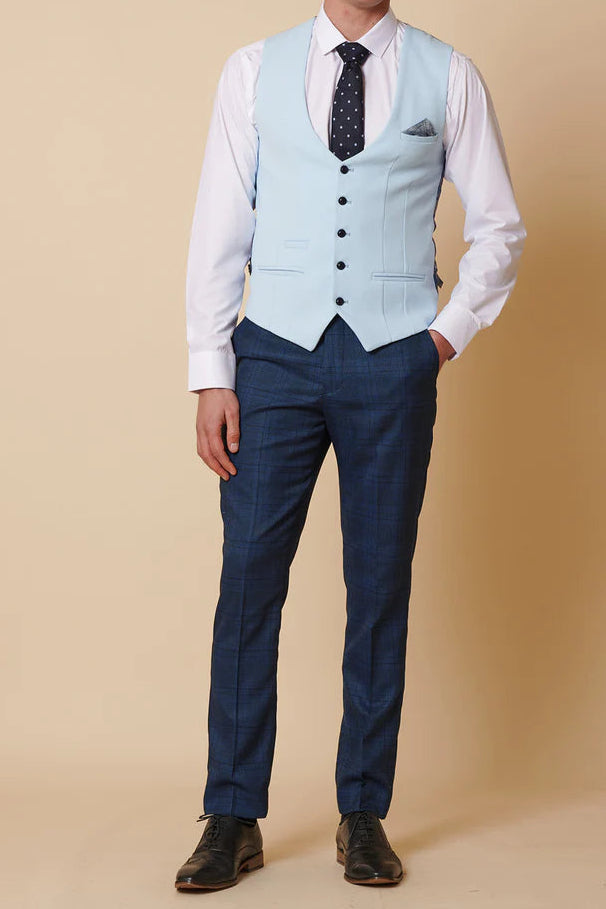 MARC DARCY Jerry Blue Check Suit With Kelvin Sky Waistcoat