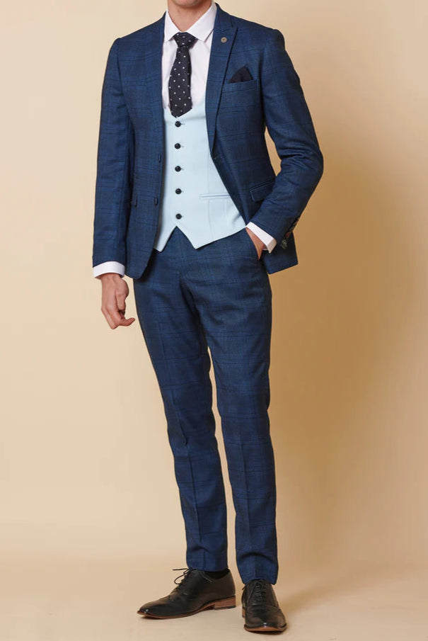 MARC DARCY Jerry Blue Check Suit With Kelvin Sky Waistcoat