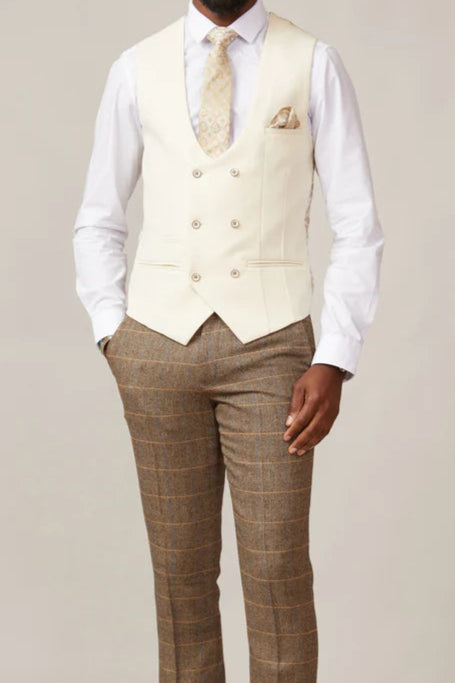 MARC DARCY Kelvin Double Breasted Waistcoat - Cream