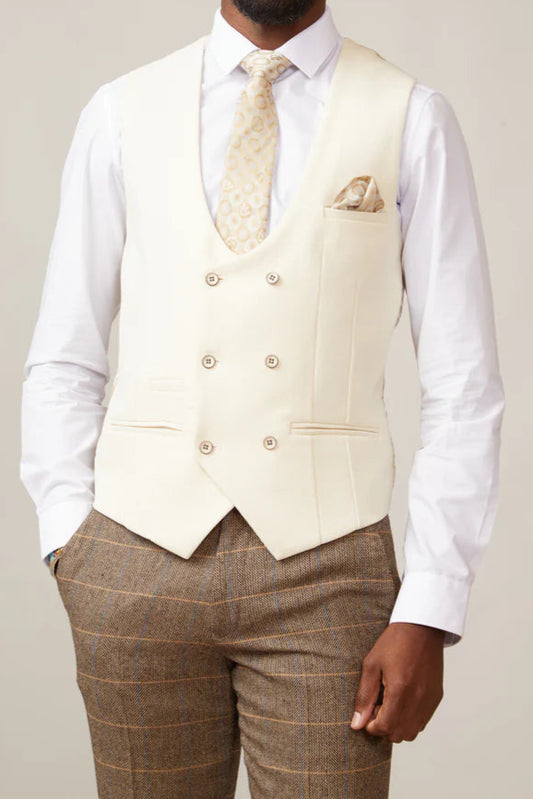 MARC DARCY Kelvin Double Breasted Waistcoat - Cream