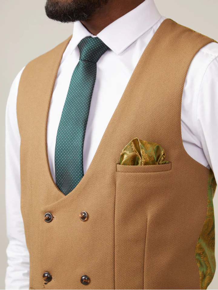 MARC DARCY Kelvin Double Breasted Waistcoat - Oak