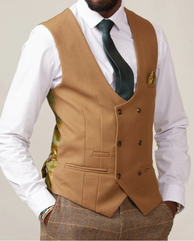 MARC DARCY Kelvin Double Breasted Waistcoat - Oak