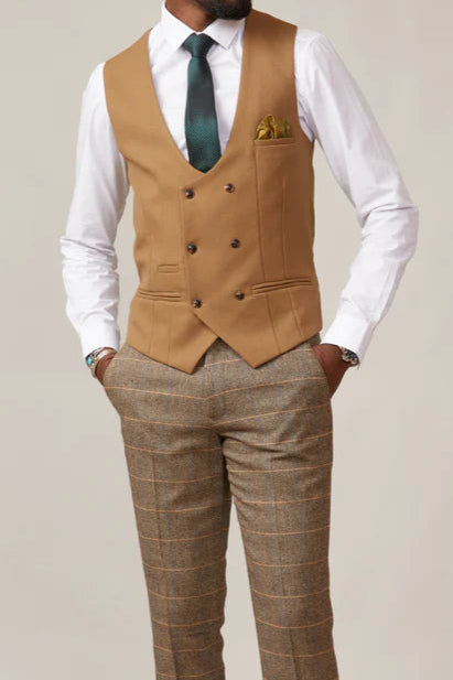MARC DARCY Kelvin Double Breasted Waistcoat - Oak