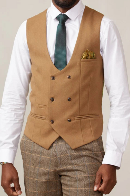 MARC DARCY Kelvin Double Breasted Waistcoat - Oak