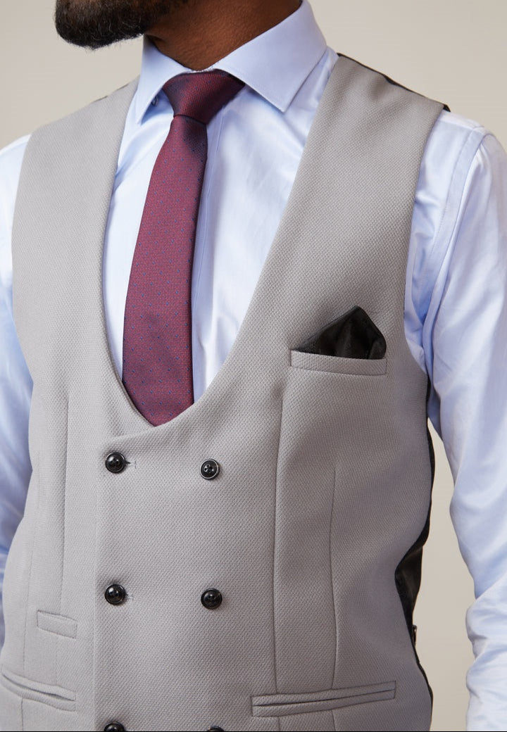 MARC DARCY Kelvin Double Breasted Waistcoat - Silver Grey