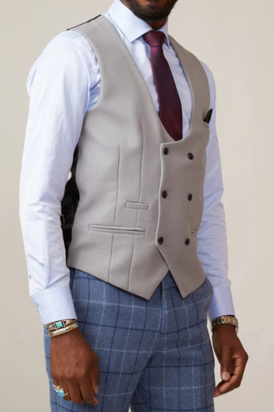 MARC DARCY Kelvin Double Breasted Waistcoat - Silver Grey