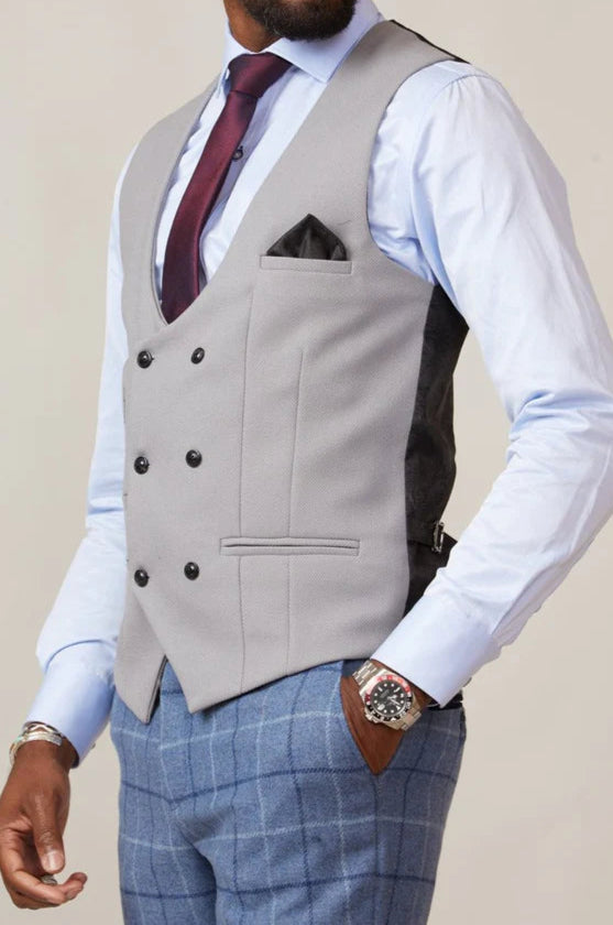 MARC DARCY Kelvin Double Breasted Waistcoat - Silver Grey