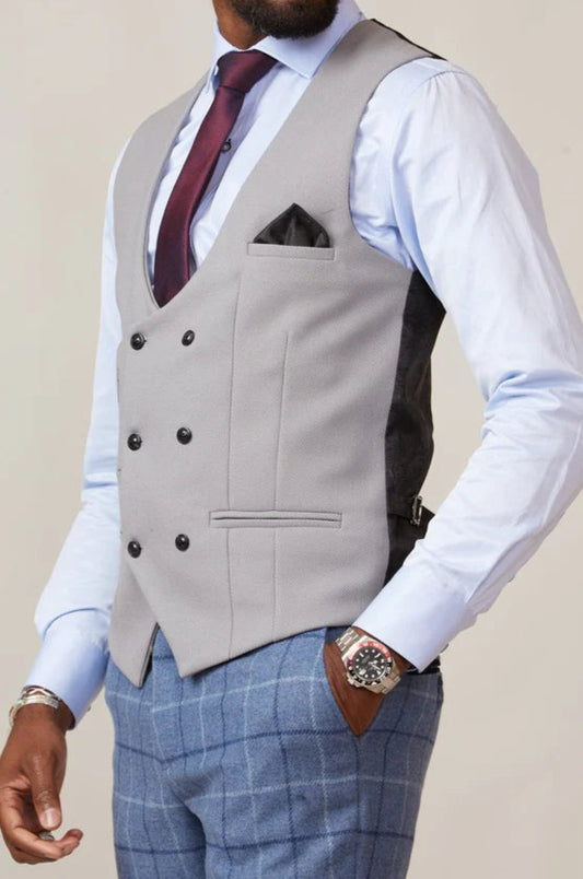 MARC DARCY Kelvin Double Breasted Waistcoat - Silver Grey