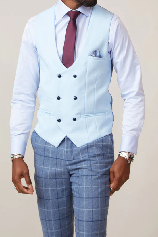 MARC DARCY Kelvin Double Breasted Waistcoat - Sky Blue