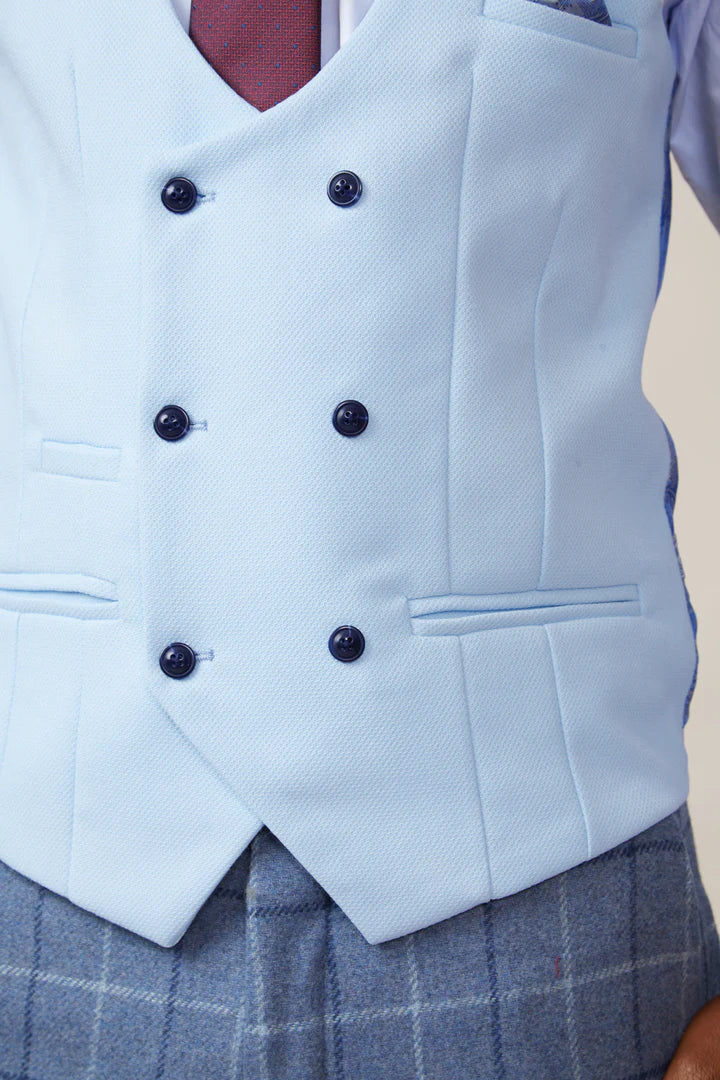 MARC DARCY Kelvin Double Breasted Waistcoat - Sky Blue