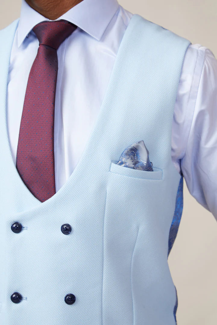 MARC DARCY Kelvin Double Breasted Waistcoat - Sky Blue