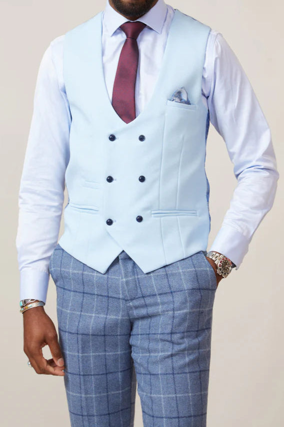 MARC DARCY Kelvin Double Breasted Waistcoat - Sky Blue