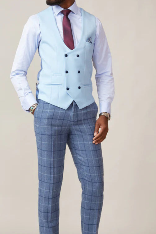 MARC DARCY Kelvin Double Breasted Waistcoat - Sky Blue