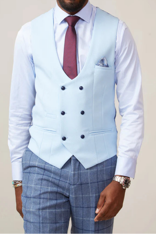 MARC DARCY Kelvin Double Breasted Waistcoat - Sky Blue