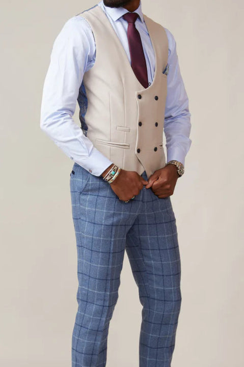 MARC DARCY Kelvin Double Breasted Waistcoat - Stone