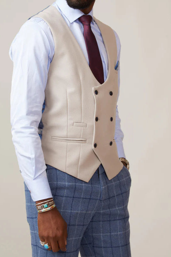 MARC DARCY Kelvin Double Breasted Waistcoat - Stone