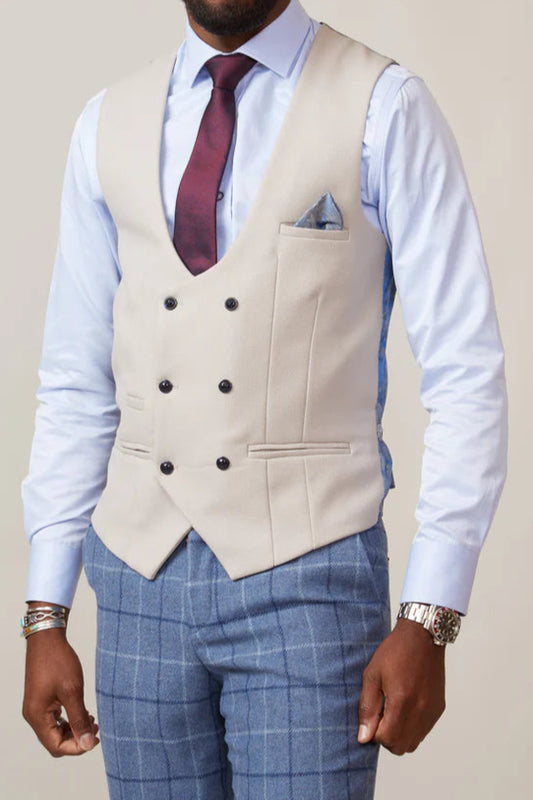 MARC DARCY Kelvin Double Breasted Waistcoat - Stone