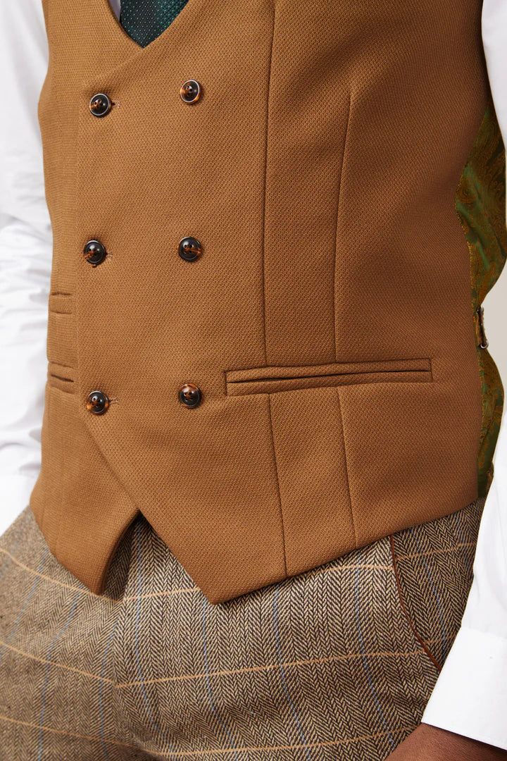 MARC DARCY Kelvin Double Breasted Waistcoat - Tan