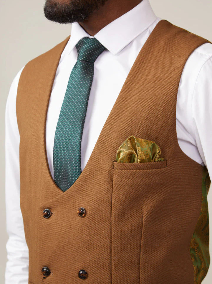 MARC DARCY Kelvin Double Breasted Waistcoat - Tan