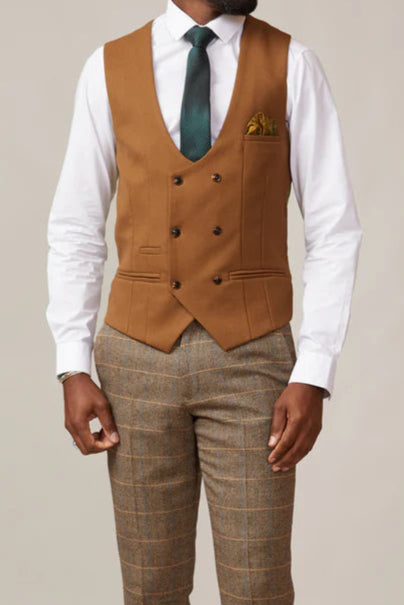MARC DARCY Kelvin Double Breasted Waistcoat - Tan