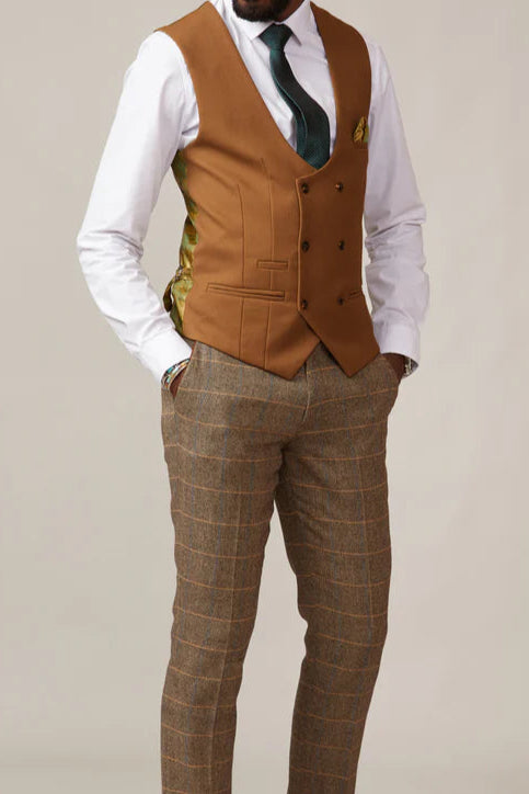 MARC DARCY Kelvin Double Breasted Waistcoat - Tan