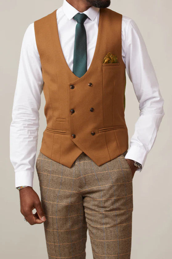 MARC DARCY Kelvin Double Breasted Waistcoat - Tan