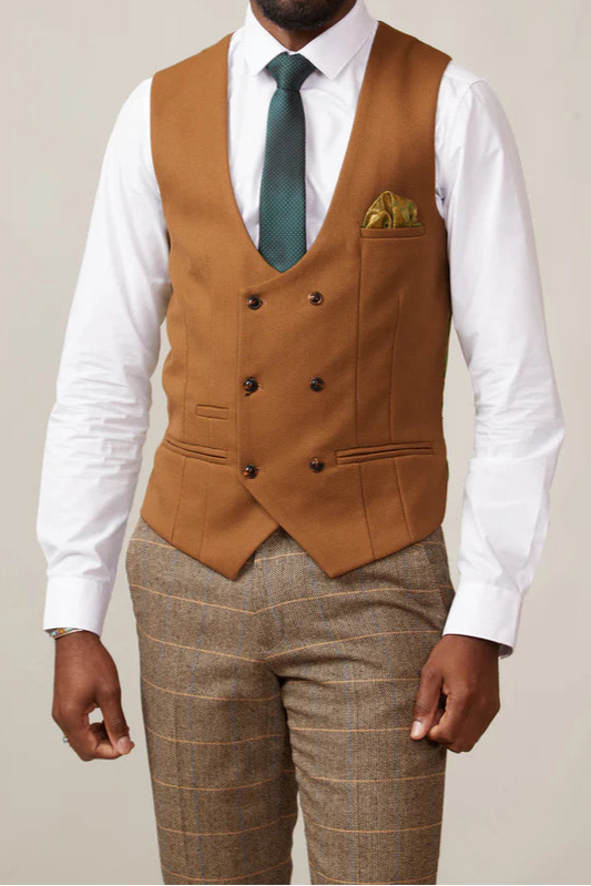 MARC DARCY Kelvin Double Breasted Waistcoat - Tan