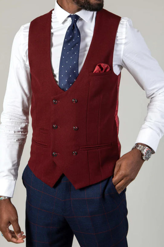 MARC DARCY Kelvin Double Breasted Waistcoat - Wine