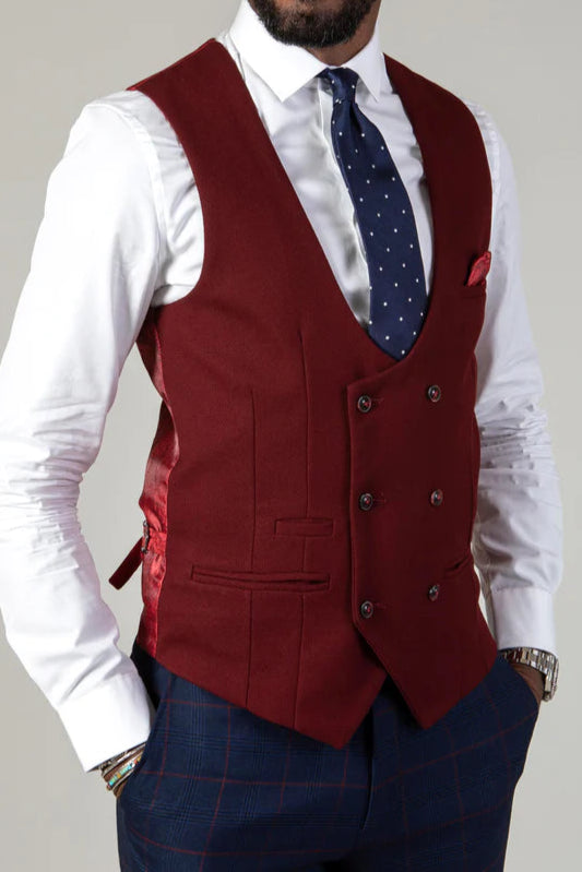 MARC DARCY Kelvin Double Breasted Waistcoat - Wine - Size: 38 Regular
