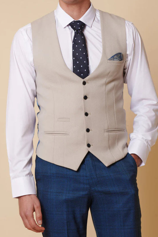 MARC DARCY Kelvin Single Breasted Waistcoat - Stone