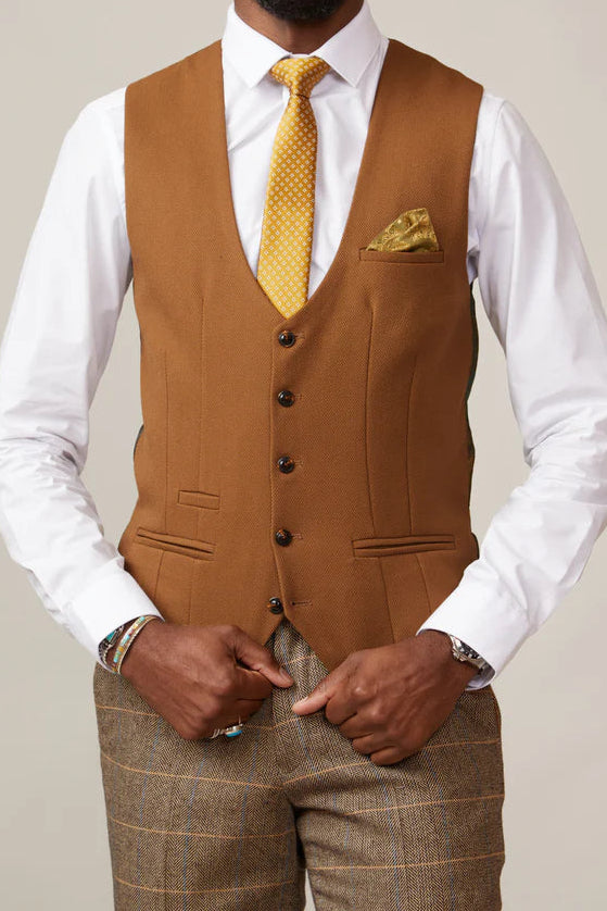 MARC DARCY Kelvin Single Breasted Waistcoat - Tan