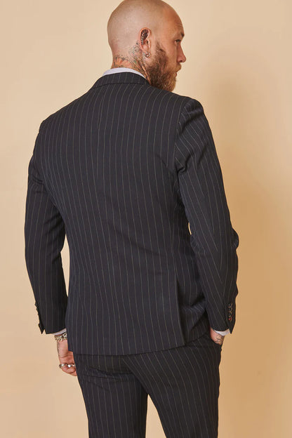 MARC DARCY Rocco Double Breasted Pinstripe Suit - Navy