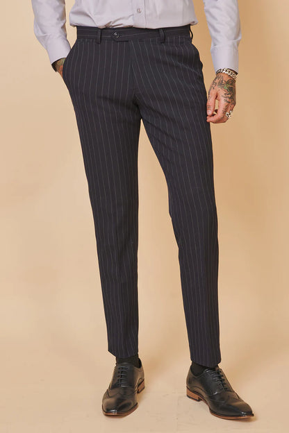 MARC DARCY Rocco Double Breasted Pinstripe Suit - Navy