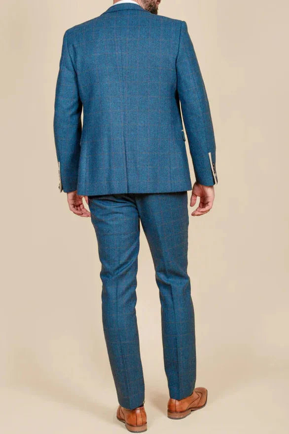 MARC DARCY Dion Three Piece Suit - Blue Tweed Check