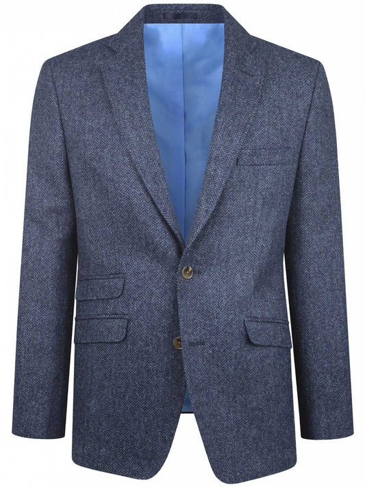 TORRE Milan Two Piece Herringbone Tweed Suit - Blue