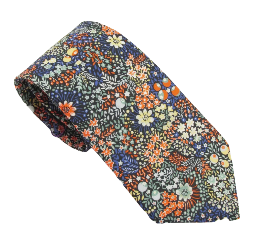 VAN BUCK Liberty Print Cotton Tie & Pocket Square - Elderberry
