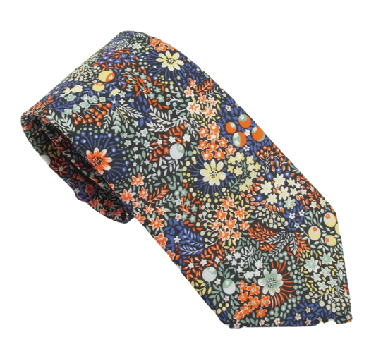 VAN BUCK Liberty Print Cotton Tie & Pocket Square - Elderberry