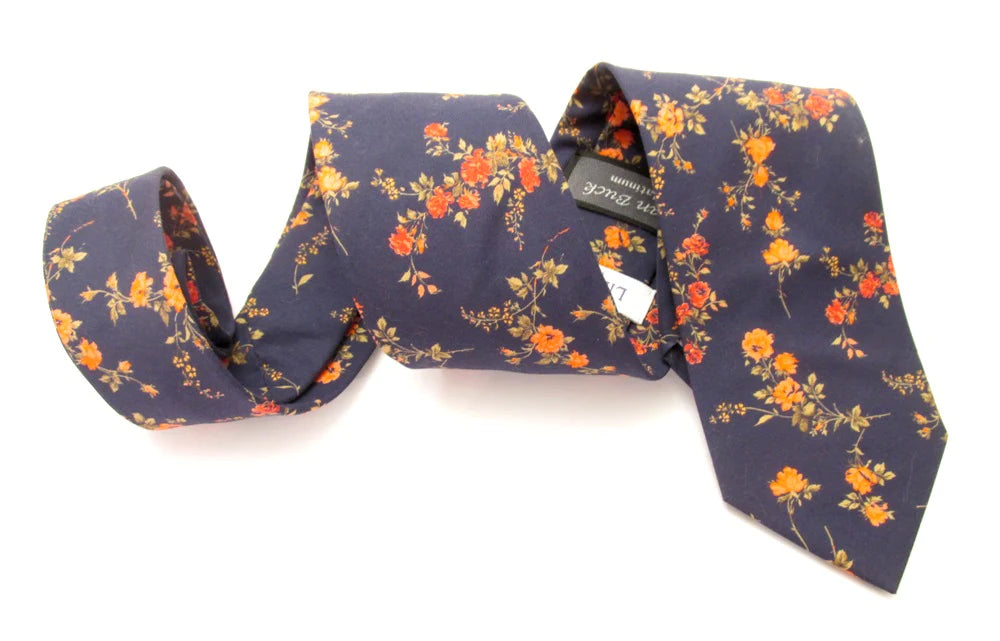 VAN BUCK Liberty Print Cotton Tie & Pocket Square - Elizabeth Navy