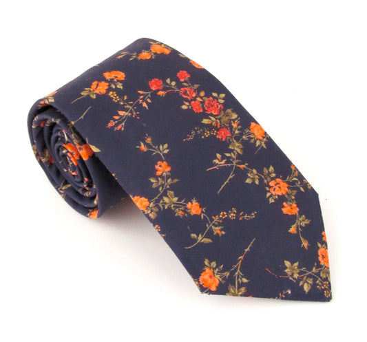 VAN BUCK Liberty Print Cotton Tie & Pocket Square - Elizabeth Navy