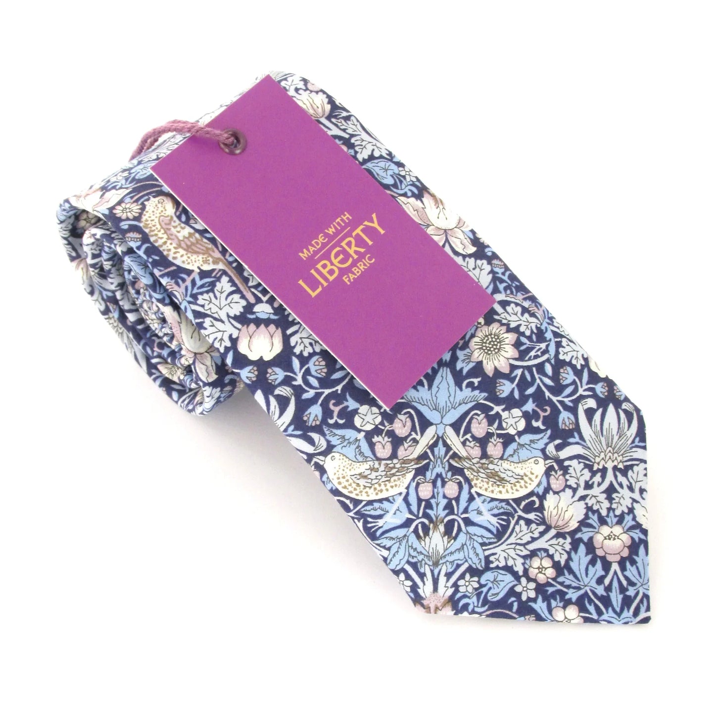 VAN BUCK Liberty Print Cotton Pocket Square - Strawberry Thief Blue