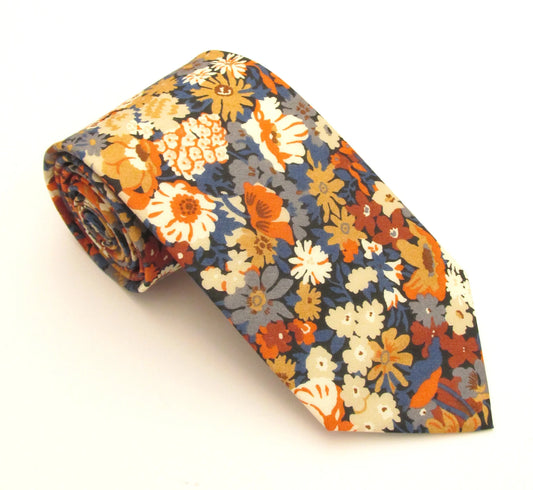 VAN BUCK Liberty Print Cotton Tie & Pocket Square - Thorpe Orange