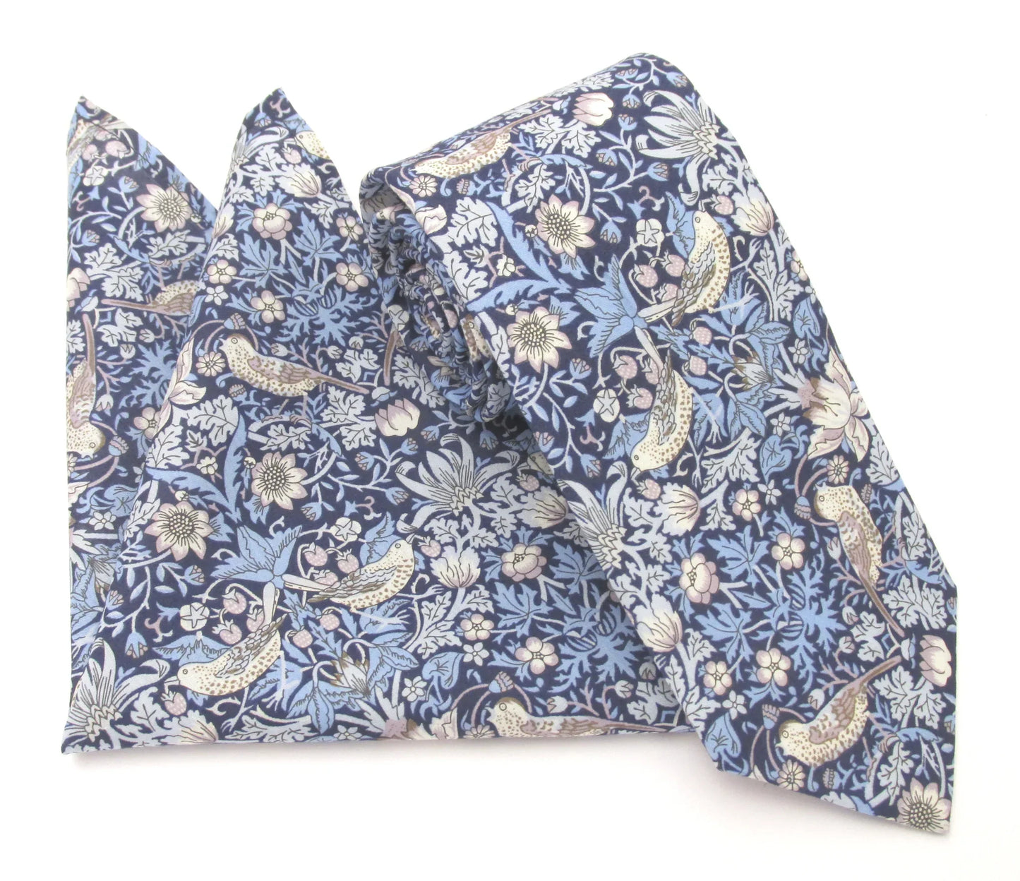 VAN BUCK Liberty Print Cotton Pocket Square - Strawberry Thief Blue