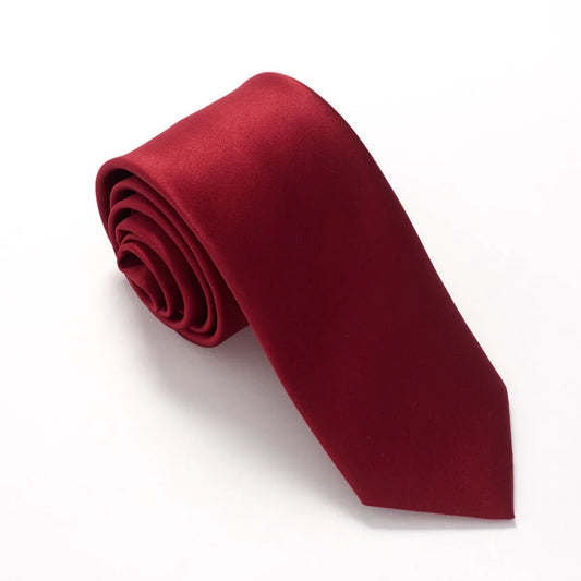 VAN BUCK Satin Wedding Tie & Pocket Square- Cherry Red