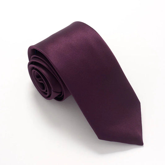 VAN BUCK Satin Wedding Tie & Pocket Square- Dark Purple