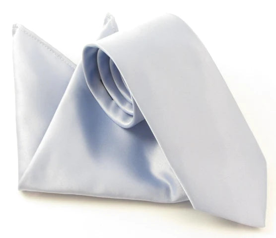 VAN BUCK Satin Wedding Tie & Pocket Square - Mill Blue