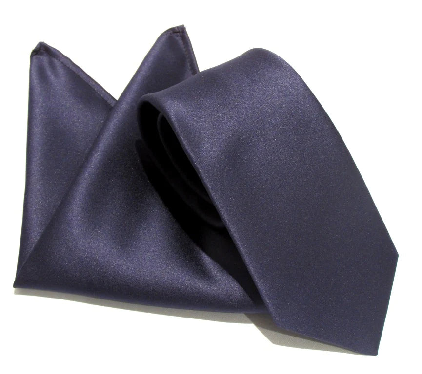 VAN BUCK Satin Wedding Tie & Pocket Square - Navy