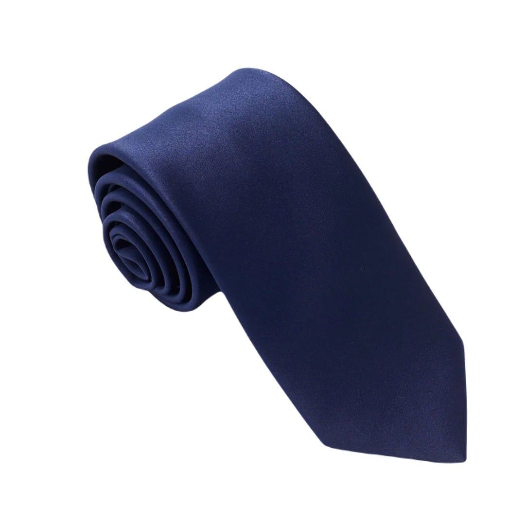 VAN BUCK Satin Wedding Tie & Pocket Square - Navy