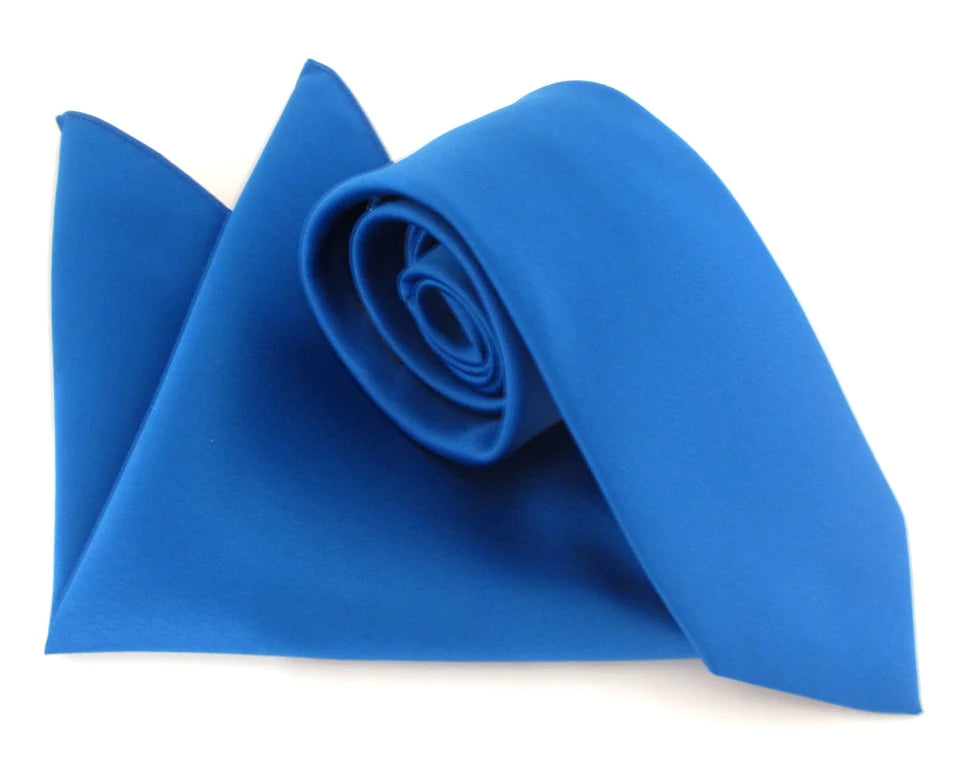VAN BUCK Satin Wedding Tie & Pocket Square - Royal Blue