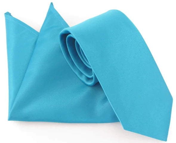 VAN BUCK Satin Wedding Tie & Pocket Square - Turquoise