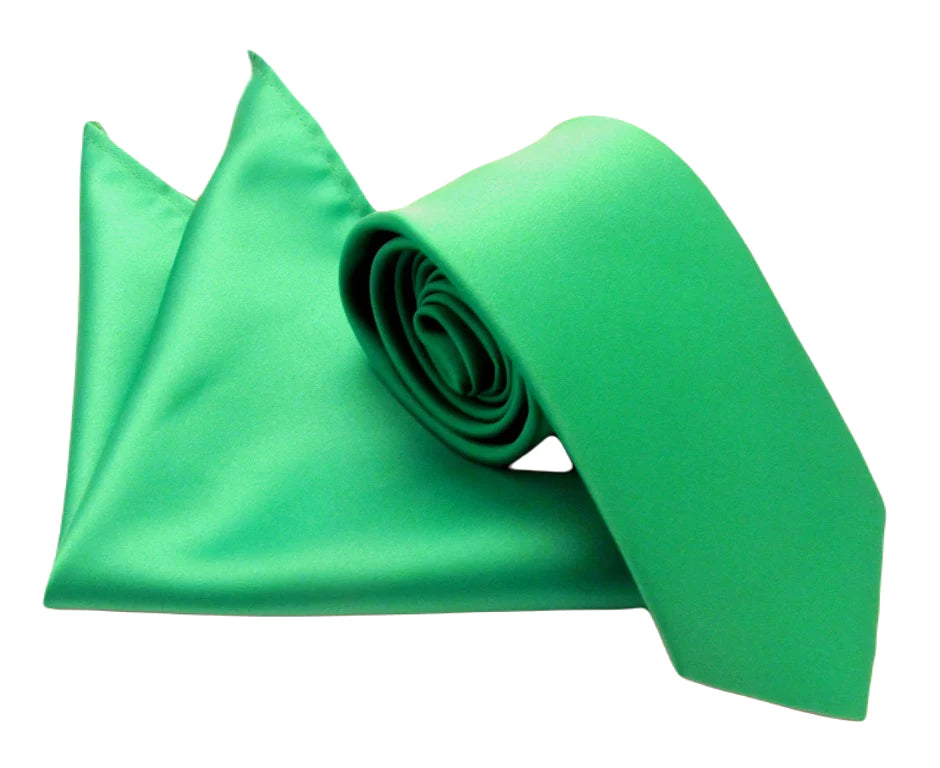 VAN BUCK Satin Wedding Tie & Pocket Square - Emerald Green